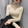 Autumn Winter Turtleneck Hollow-out Sweater Base Layer Women's Versatile Inner Wear Lace Patchwork Knitwear Top