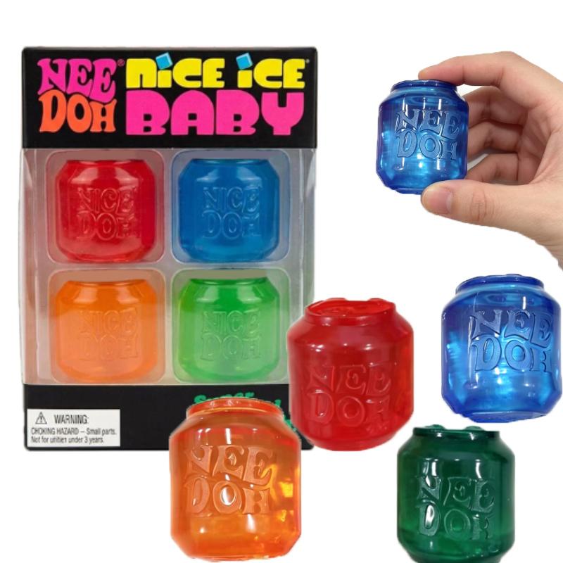 Nee Doh Nice Ice Baby Four-Pack Transparent Squish Cans Soft Squeeze Toy Stress Relief Calming Sensory Fidget Toy Gift For Adult