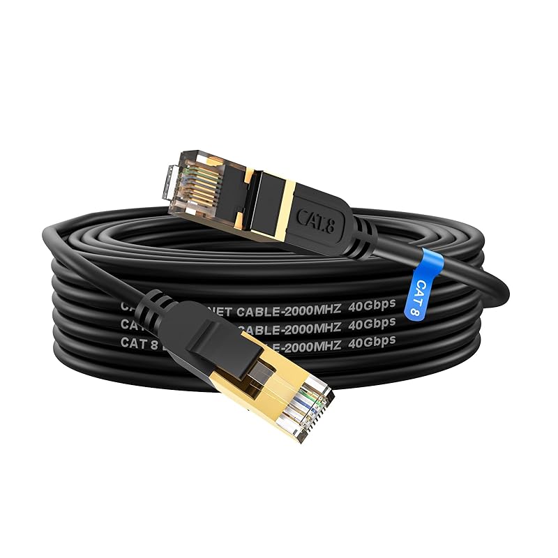 Cat 8 Ethernet Cable, 6FT High Speed Heavy Duty 26AWG Cat8 LAN Network Cable 40Gbps, 2000Mhz with Gold Plated RJ45 Connector, Outdoor&Indoor Internet