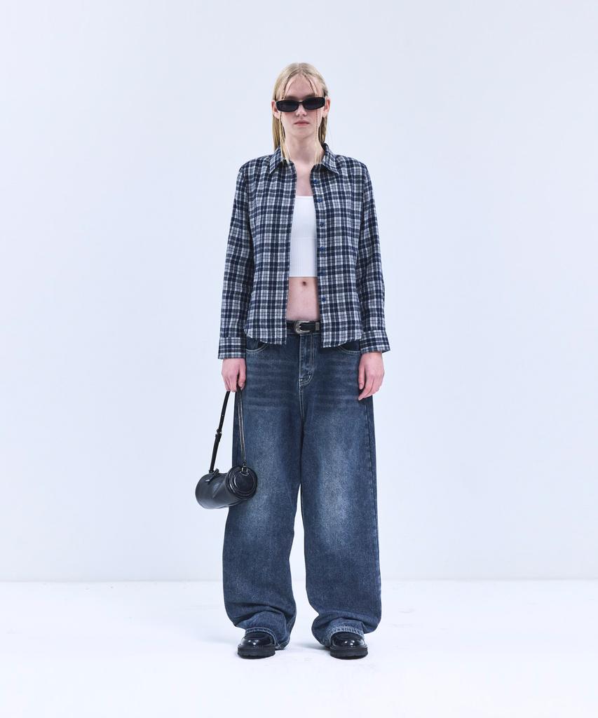 VIVABROWN 85-Viva077 Шахматная рубашка с длинным рукавом Slim Fit, в клетку, темно-синяя