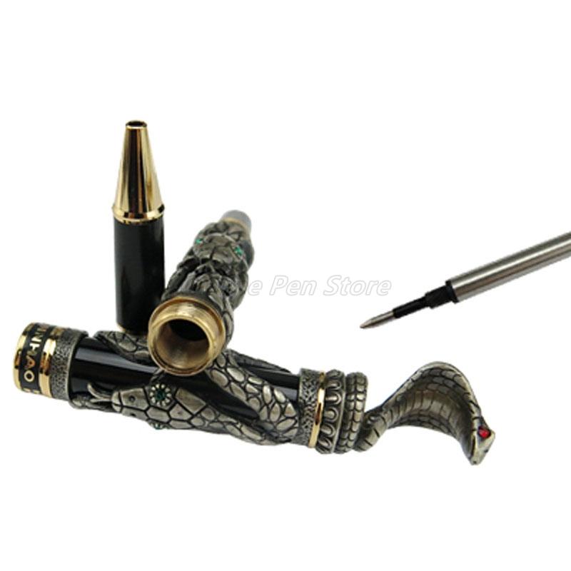 Jinhao Металлическая Древне-серая Змея Кобра 3D Текстура Рельефная Скульптура Ручка-роллер Профессиональная Офисная Канцелярия Письменные Принадлежности