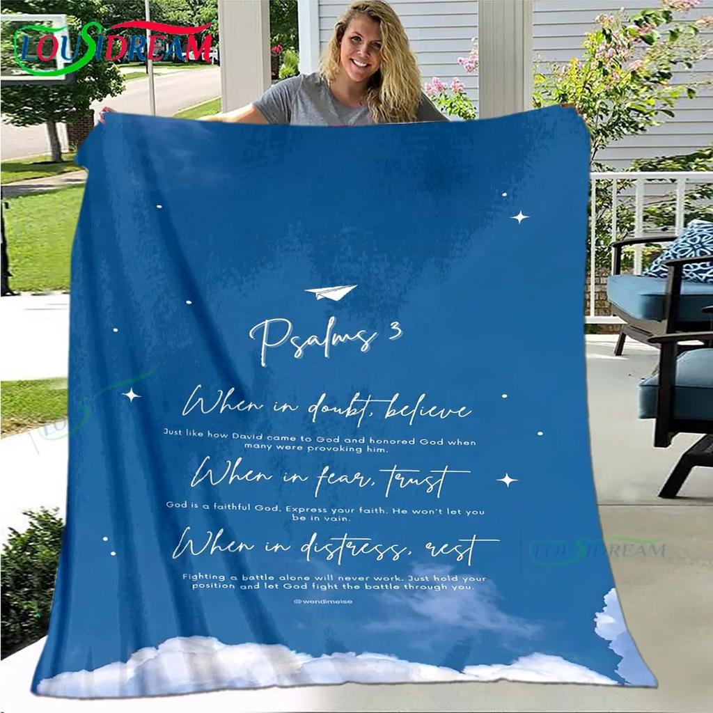 Fashion Bible Verses Jesus Pattern Blanket Flannel Thin Blanket Portable Home Travel Office Lunch Break Blanket Birthday Gift
