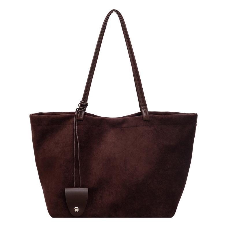 Large Capacity Casual Dark Suede Tote - Versatile Autumn/Winter Commute Shoulder Bag