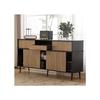 Commode - MUVOE - 4 portes coulissantes - Chêne et noir - 160 L x 40 P x 80 H - Contemporain