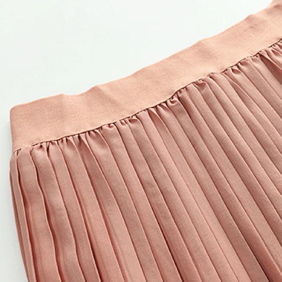 Women Pleated Midi Skirt Elastic High Waist Solid Color Smooth Outline Skirt Slimming Midi Skirt Daily Wear