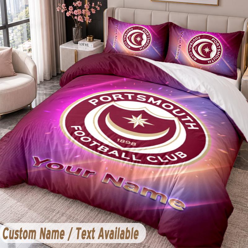 Portsmouth FC Printed Bedding Set Custom Name Text 1 Duvet Cover 2 Pillowcases For Bedroom