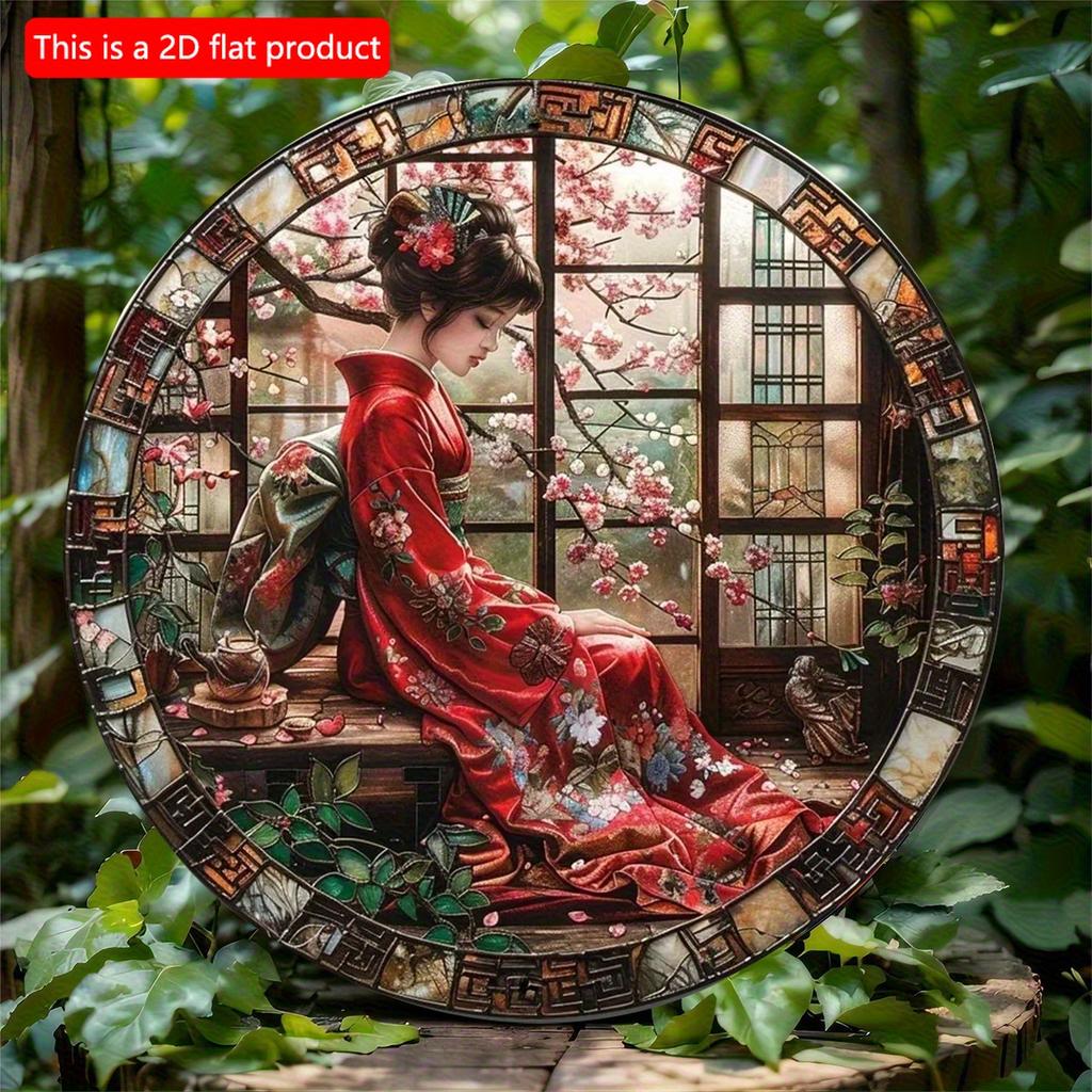 2d Плоский 20*20см, Круглая Деревянная Настенная Табличка Арт, Японское Кимоно Декоративное, Декор для Входа Подарок, Домашние Поделки, для Бара, Кафе, Клуба, Дома, Декор Стен Комнаты.