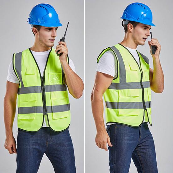 Рабочий жилет для мужчин и женщин, светоотражающий жилет с V-образным вырезом, без рукавов, на молнии, дышащий, ночной
