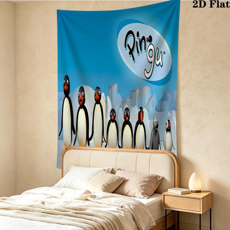 Pingu Wall Tapestry Aesthetic Wall Hanging Printed Fabric Blanket Decorative Tapestries For Bedroom Living Room Home Decor