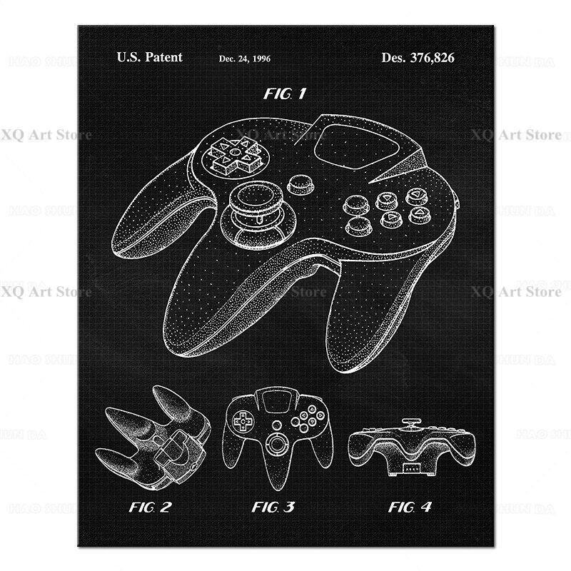 Винтажная ручка для игры Патентный постер Печать Художественное произведение Настенное искусство Постеры Домашнее украшение Чертеж Картина на холсте Безрамный декор Подарок