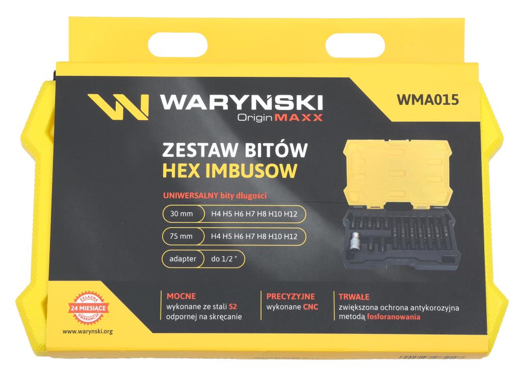 Bit set, 75mm hex made of S2 steel, anti-corrosion coating with 1/2" adapter, 15 pieces, Waryński