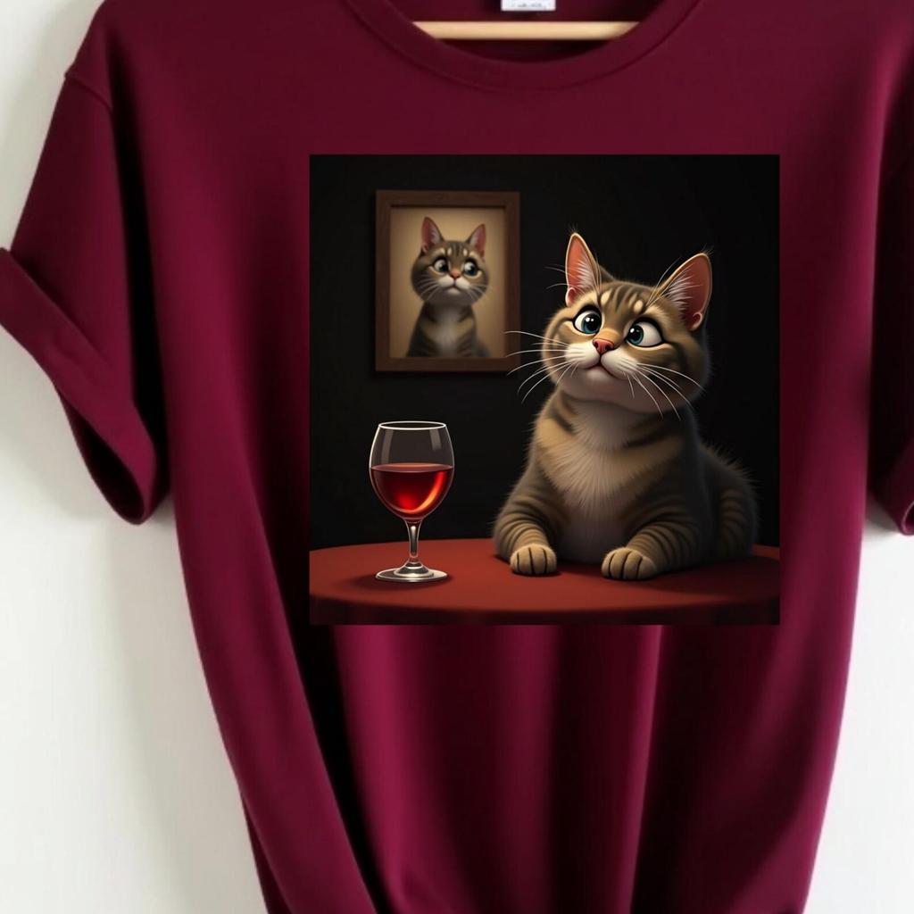 Reflective Cat Mood Chill Cat Wine Meme , Wine Glass Cat Artwork Graphic, Relaxed Cat Humor Shirt for Wine Lovers, Aesthetic Cat Mood