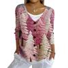 Women's Fashion Casual Knit Sweater Button-Up Christmas Print Cardigan Jacket