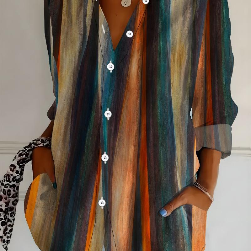 Women's Long Sleeve Shirt Abstract Oil Painting Print Casual Loose Blouse