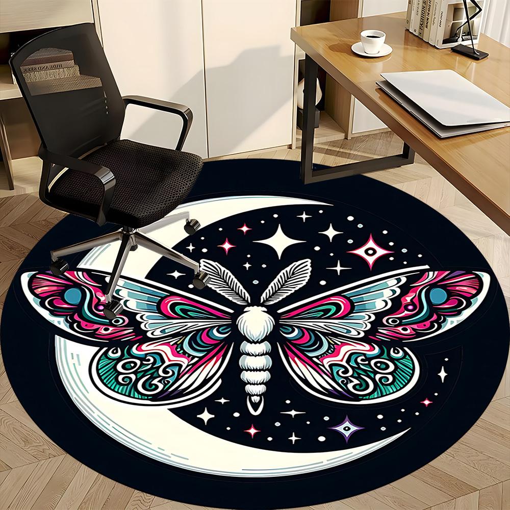 1pc Moon Butterfly Office Round Area Rug, Indoor Mat Suitable For Office, Under Office Chairs Bedroom Living Room Home Decor, Room Deco