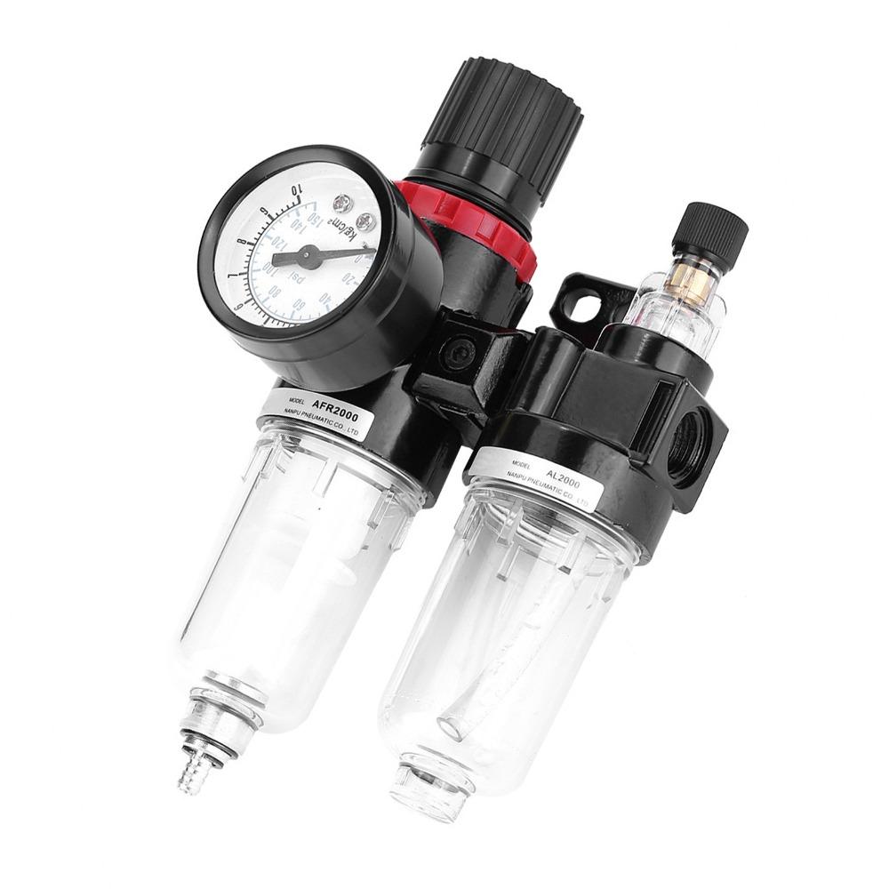 Black Air Filter Regulator Lubricator Semi-Auto Drain Valve Pneumatic Regulator Lubricator