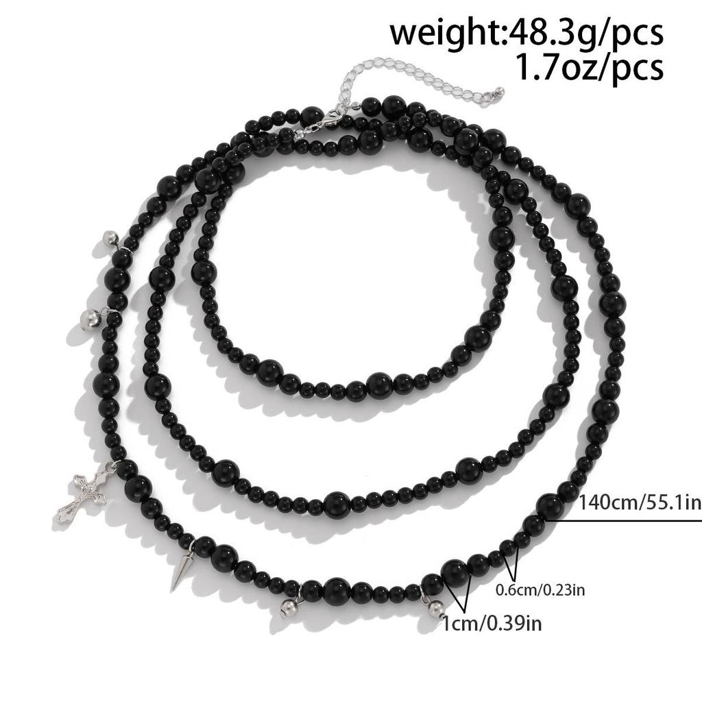 Dark Style Acrylic Beaded Necklace with Cross Pendant - All-Match European and American Fashion for Women