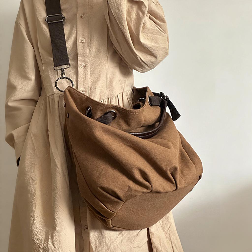 Multifunctional shoulder messenger bag Student commuter tote bag Japanese retro large-capacity tooling canvas bag