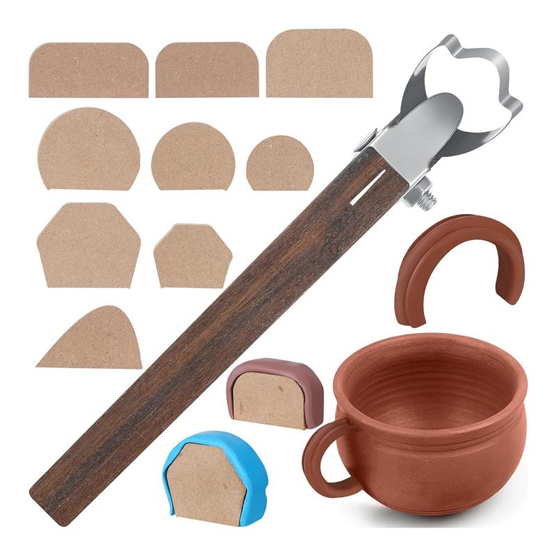AEE2-Pottery Handle Making Tool With 9 Pcs Mug Handle Mold Adjustable Clay Pottery Tools Tools Pottery Trimming