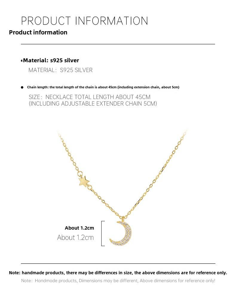 Banyan Tree S925 Silver Star & Moon Clavicle Necklace - Korean Niche Design with Diamond Accent