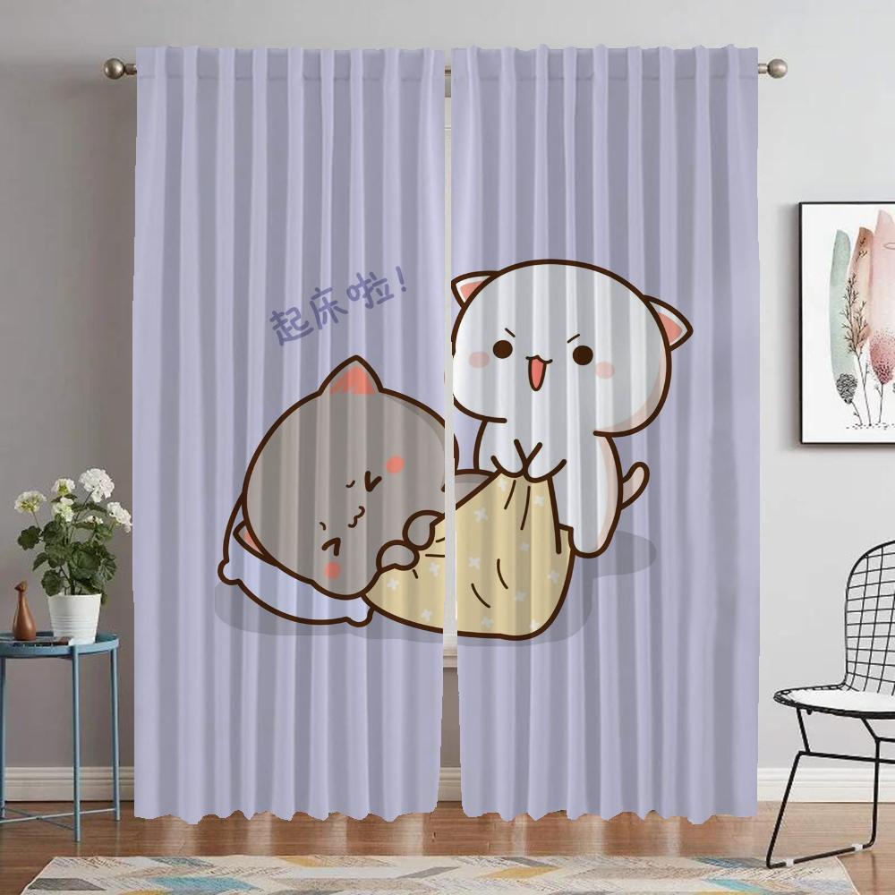Кухонные шторы для гостиной, занавески Peach Mochi Cat, украшения на Хэллоуин, перегородки, шторы для домашнего интерьера, 2 шт., оттенки