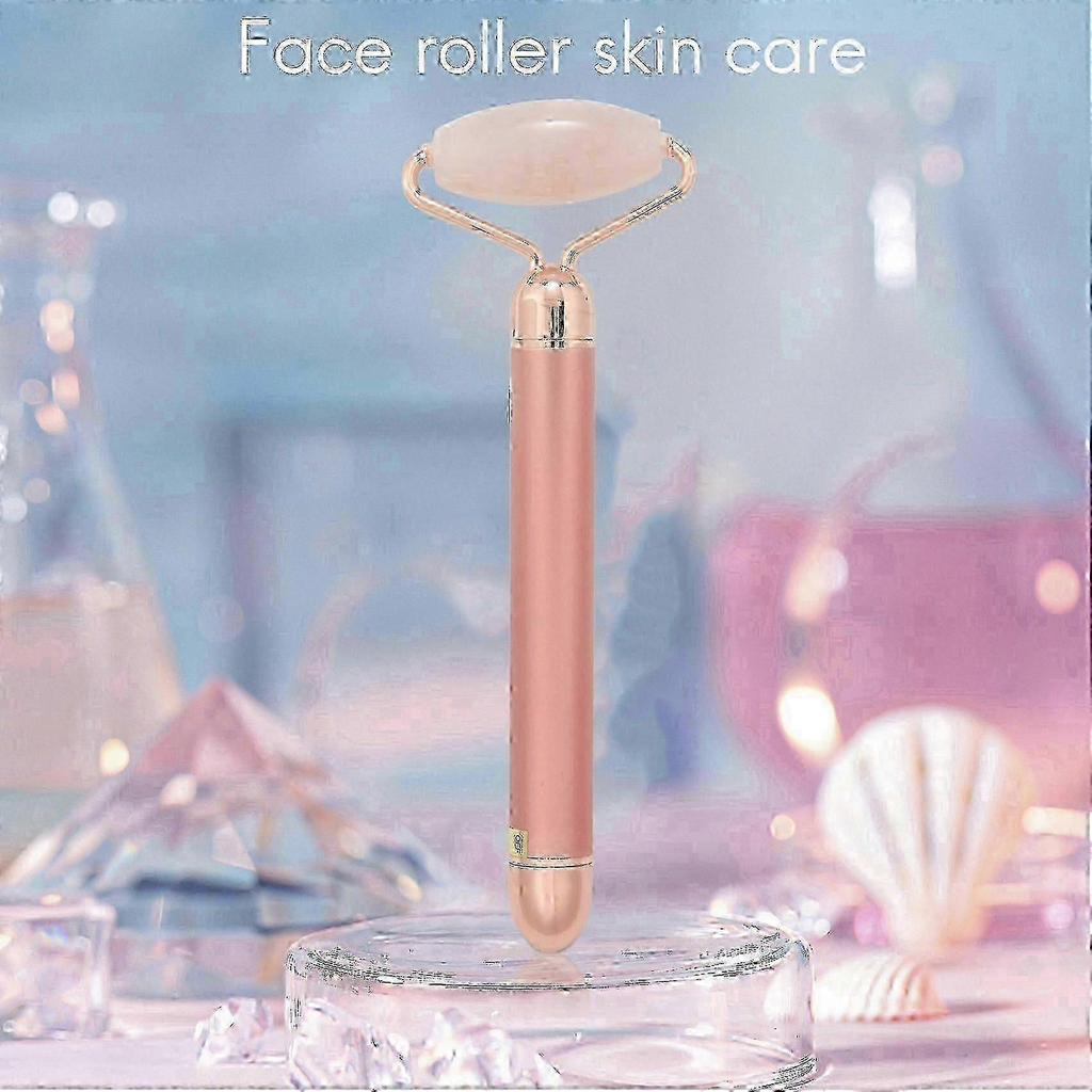 Jade Roller for Face 3 in 1 Electric Vibrating Face Roller Massager Quartz Roller Massager Skin Tightening Rose Gold