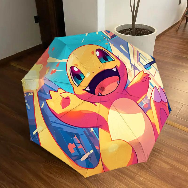 1 шт. Зонт-автомат Pokemon Charmander - Компактный, 8 ребер, Прочный пластик и железо, Легкий для уличного ежедневного использования, a0929216