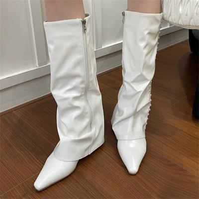 Eilyken Уютные Мягкая Кожа Острый Носок Женские Сапоги до Колена Осень Зима Клиновидный Каблук Застежка-молния Обувь Botas Largas De Mujer