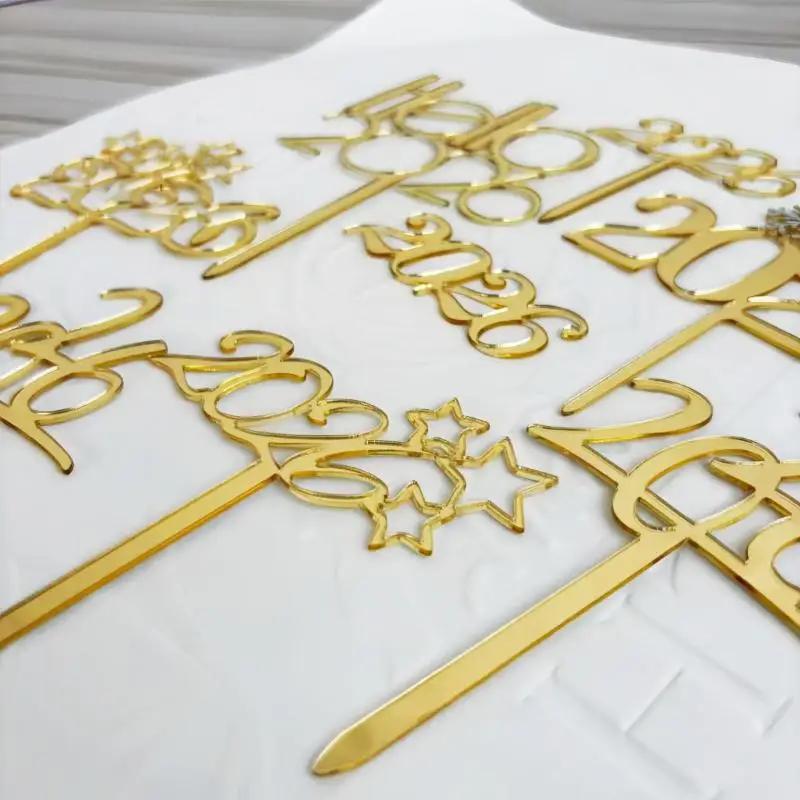 1pc Gold 2026 New Year Cake Topper Xmas Cupcake Topper Christmas New Year Party Cake Decorations