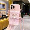 Милый кожаный кошелек-чехол для iPhone 16E 16 14 13 11 12 15 Pro Max X XS 7 8 Plus Наплечный ремешок-шнурок Сумка для карт Силиконовый чехол