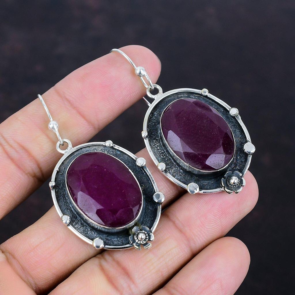 Faceted Kashmir Ruby Earring Real Gemstone Earrings Silver Jewelry Handmade Earring 925 Sterling Silver Earring Unique Earring Gifts For Her