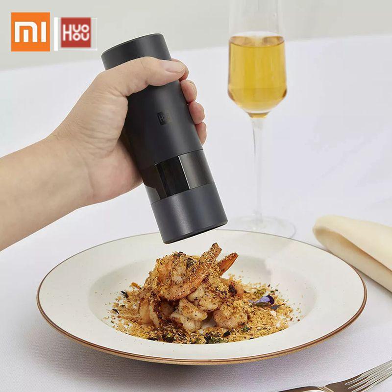 Xiaomi HUOHOU Автоматическая электрическая мельница для перца, соли, светодиодная подсветка, 5 режимов, фарфоровая мельница для специй, керамическая мельница