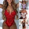 Nightie Bodysuit Lace Stitching Hollow Out Adjustable Straps Jumpsuits Deep V Neck Nightwear No Pads See-through Women Sexy Bodysuit for Themed Party