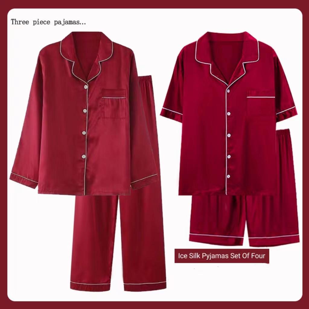 Женская пижама из четырех предметов, весна и осень, летняя пижама для пар, женская, из тонкого шелка, для дома, мужская пижамная одежда, комплект