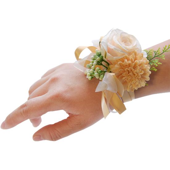 Wrist Flower Non-Fading Multi-color Decorate Elegant Bride Groom Fake Wrist Corsage for Party