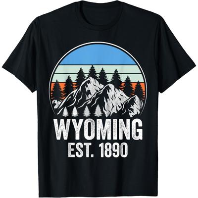 Wyoming Est -1890 Горы Винтажный Закат Футболка