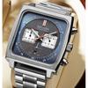 Men’s Square Quartz Watch Chronograph Multifunction Waterproof Luminous Calendar Business Stainless Steel Wristwatch