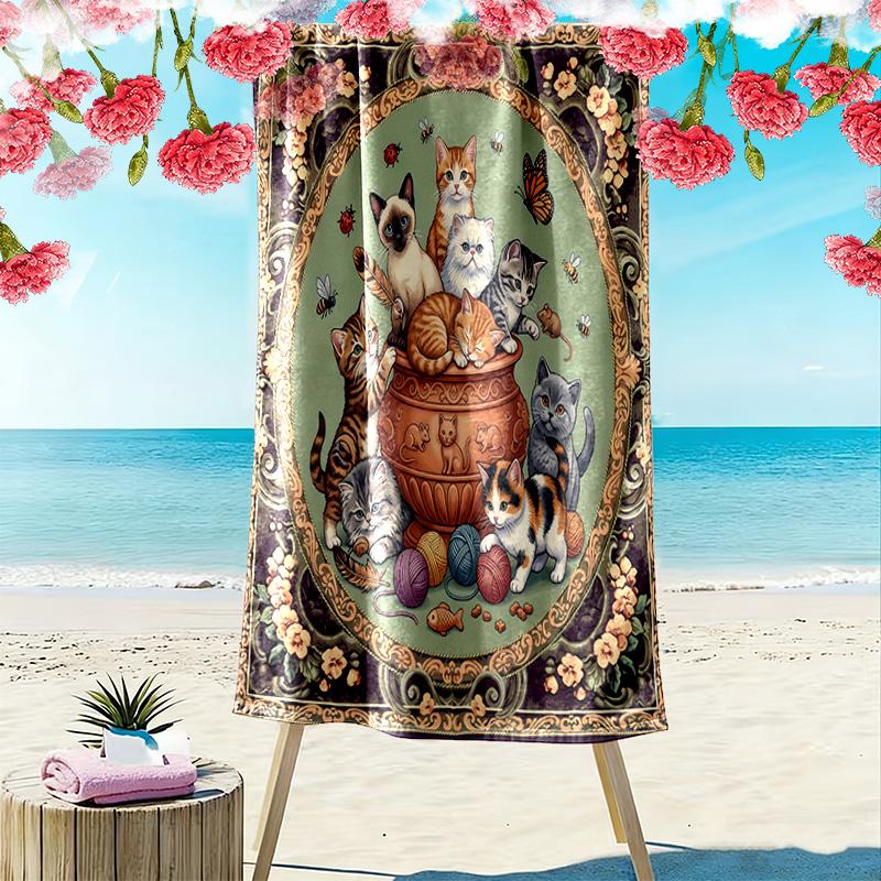 Vintage Floral Art Print Beach Towel, Large Soft Quick Dry Towel for Beach Camping Swimming
