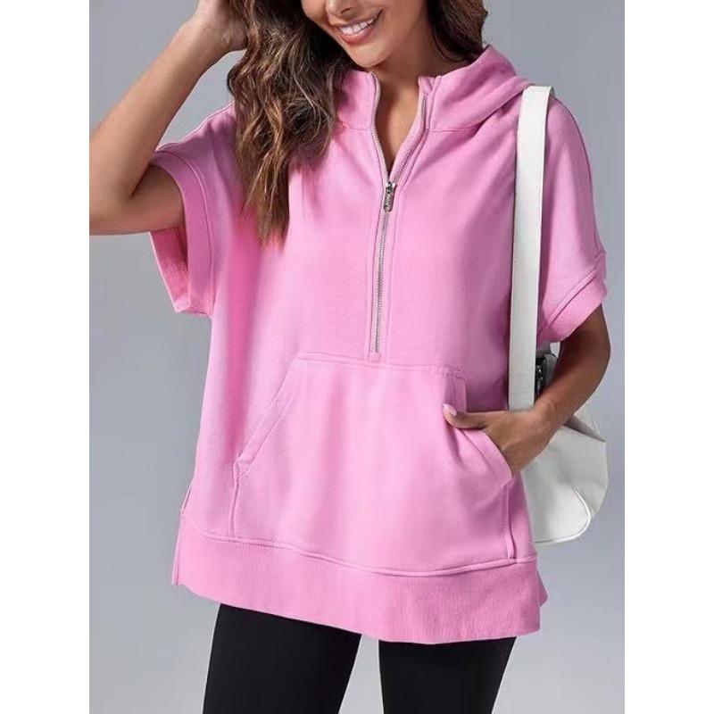 Женская весенняя новая однотонная повседневная толстовка с коротким рукавом и капюшоном