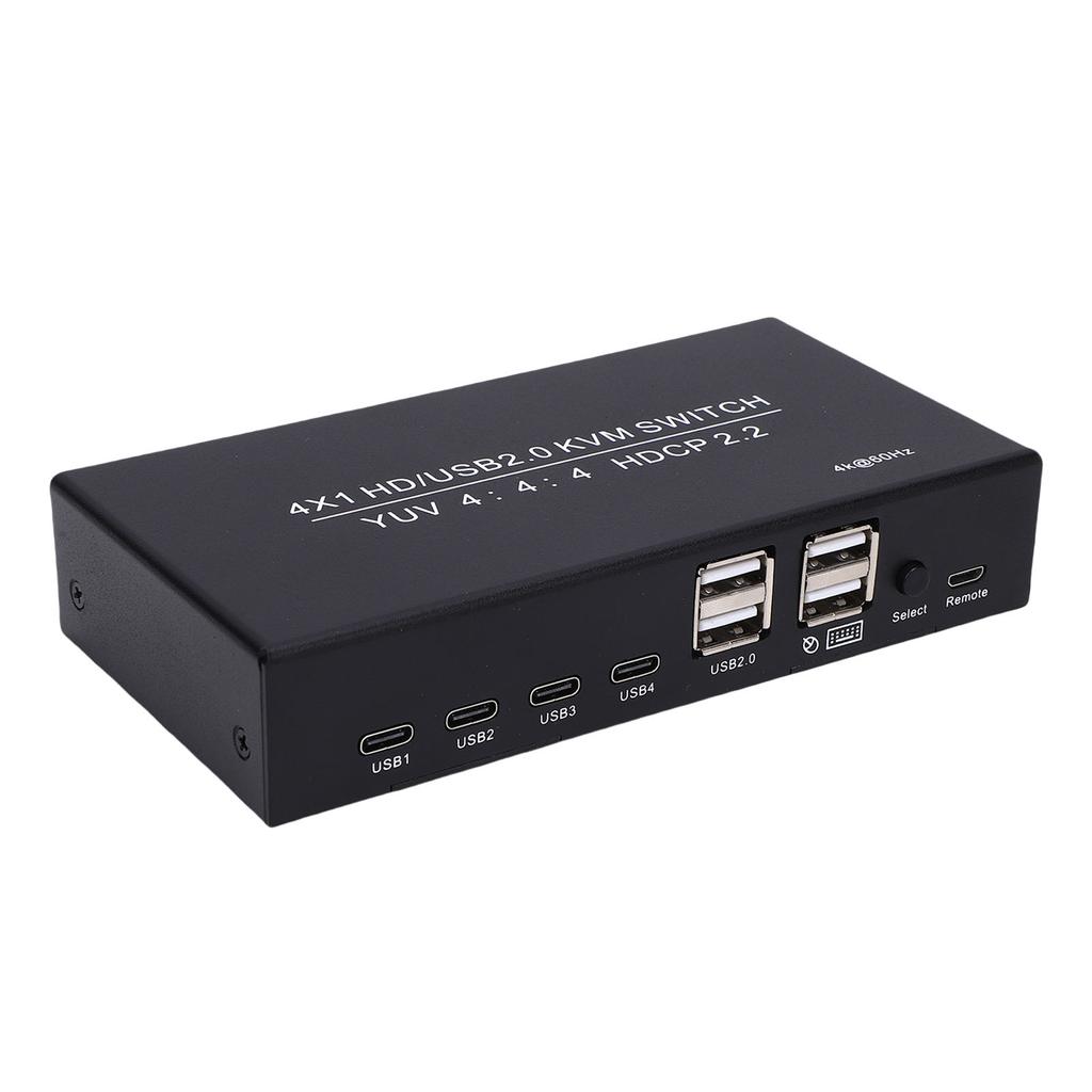 4x1 HD USB2.0 KVM 4K 60Гц Мультимедиа для совместного использования дисплея, клавиатуры, мыши, принтера 4 порта USB Type C и 4 кабеля