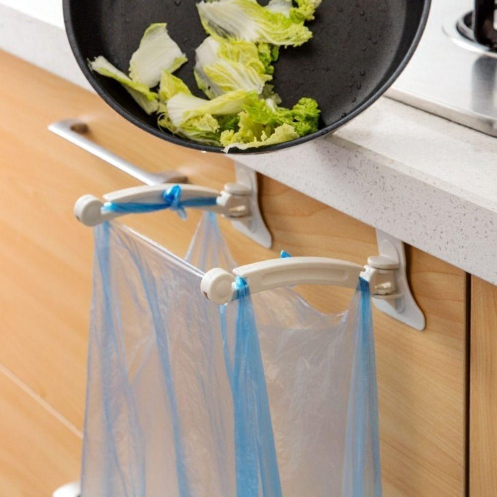 2 Pcs/Pack Storage Rack Space Saving Handheld Garbage Bag Holder Cabinet Plastic Bag Hook Bracket