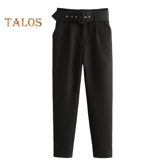 Женские брюки прямого кроя с высокой талией, длинные брюки с карманами, однотонные повседневные рабочие брюки