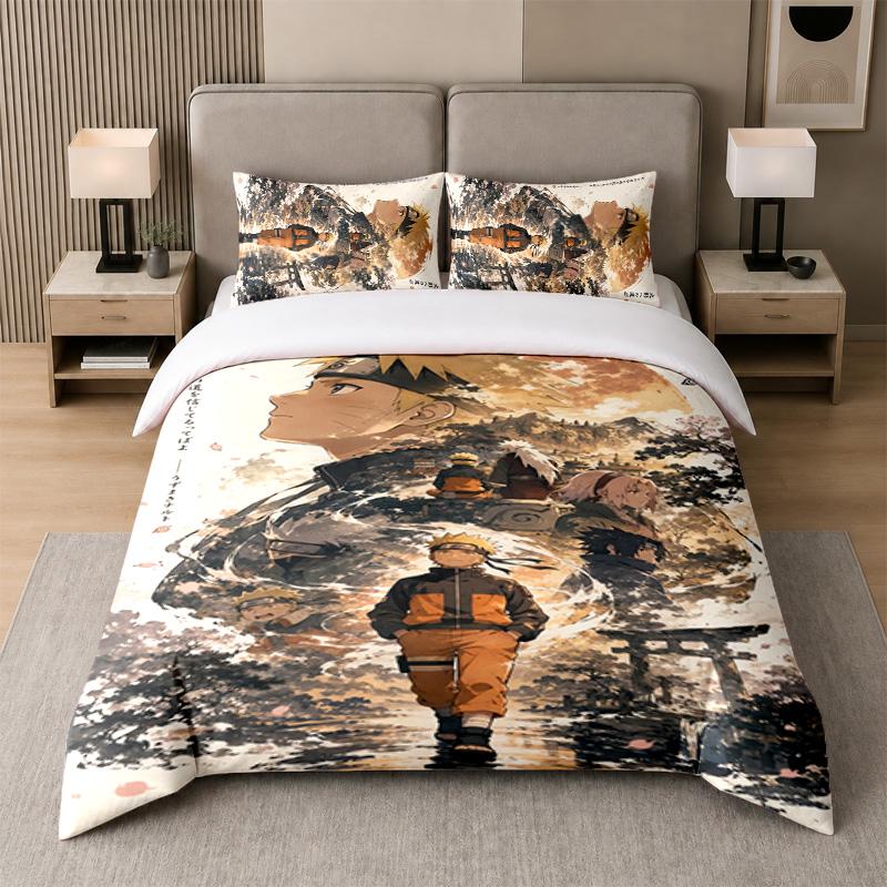3Pcs Bed Set,N-Narutos 1 Duvet Cover and 2 Pillowcases, Printed Bedding Decor For Guest Room