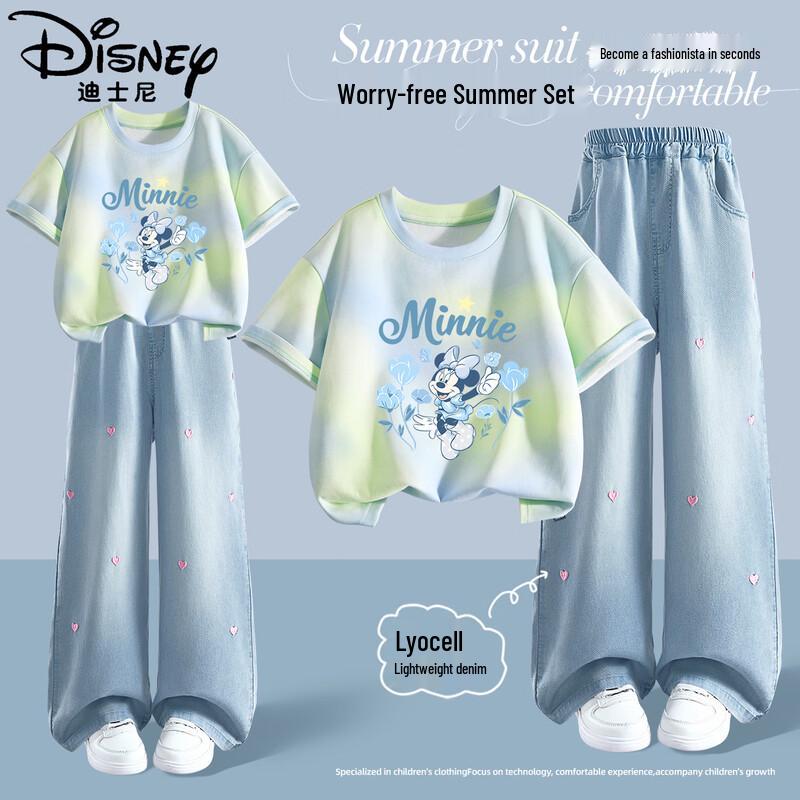 Disney Girls' Summer Cotton Short Sleeve & Denim Set