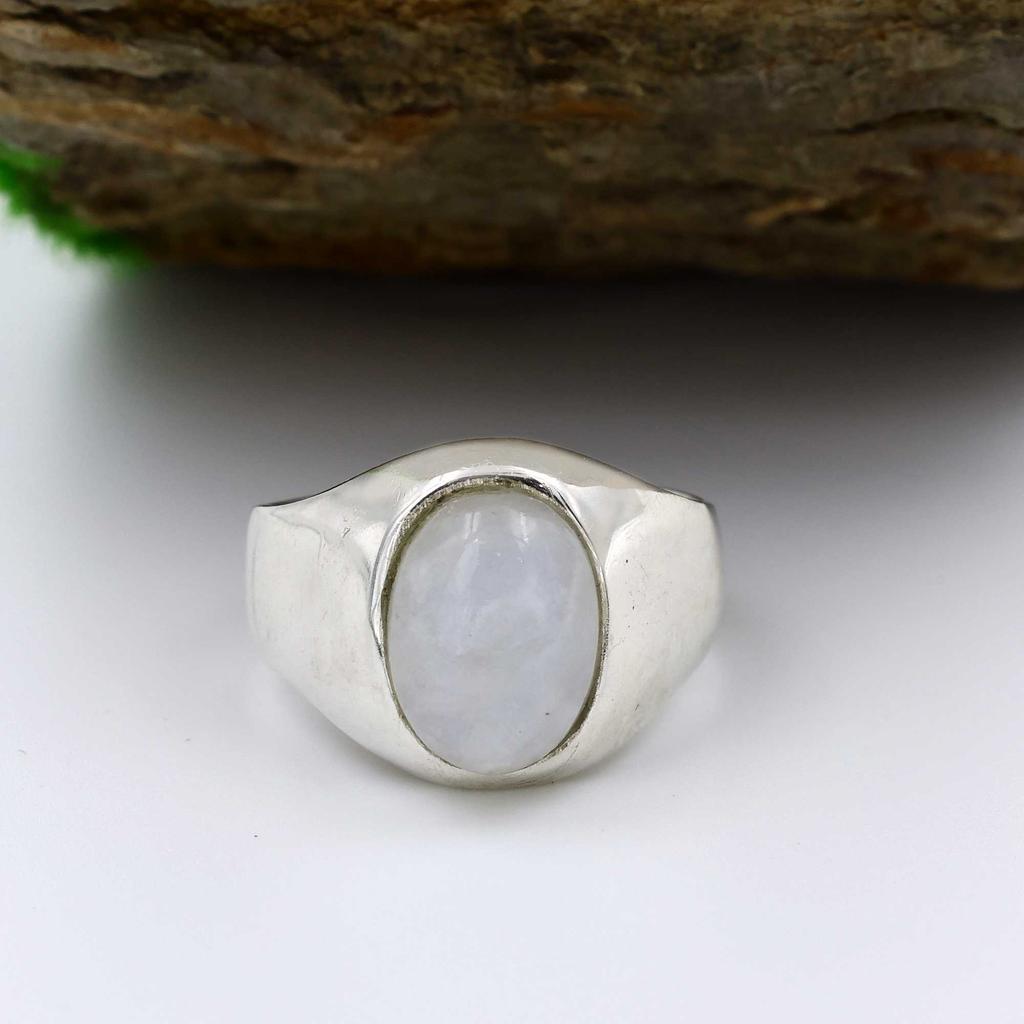 Solid 925 Sterling Silver Moonstone Ring, Gemstone Ring, Mens Ring, Birthstone Ring, Silver Jewelry, Gift For Him
