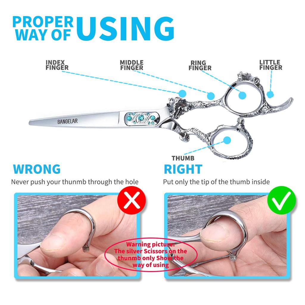 Sangelar 6 Inch Dragon Handle Hair Scissors Silver Professional Hairdressing Scissors Family Cut Fringe Shear,Beautiful Design