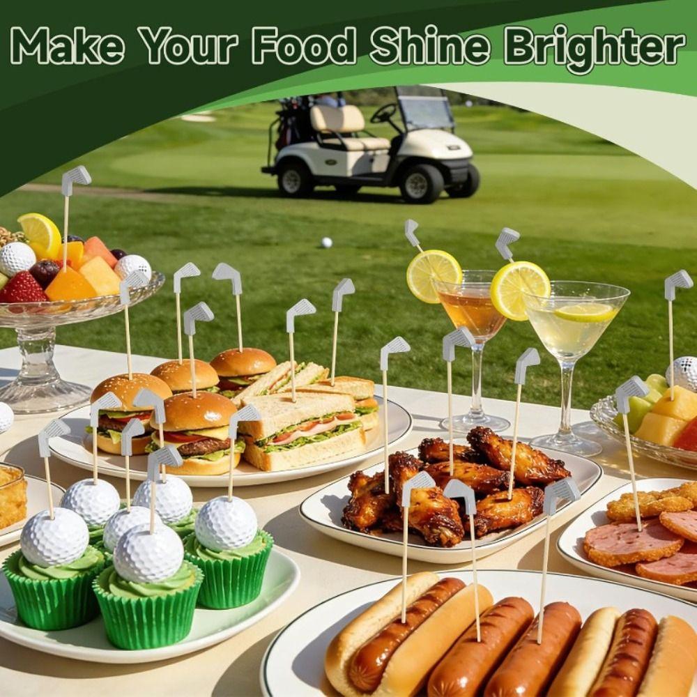 100Pcs/Set Wooden Golf Toothpicks Eco-Friendly Fruit Skewers Golf Theme Party