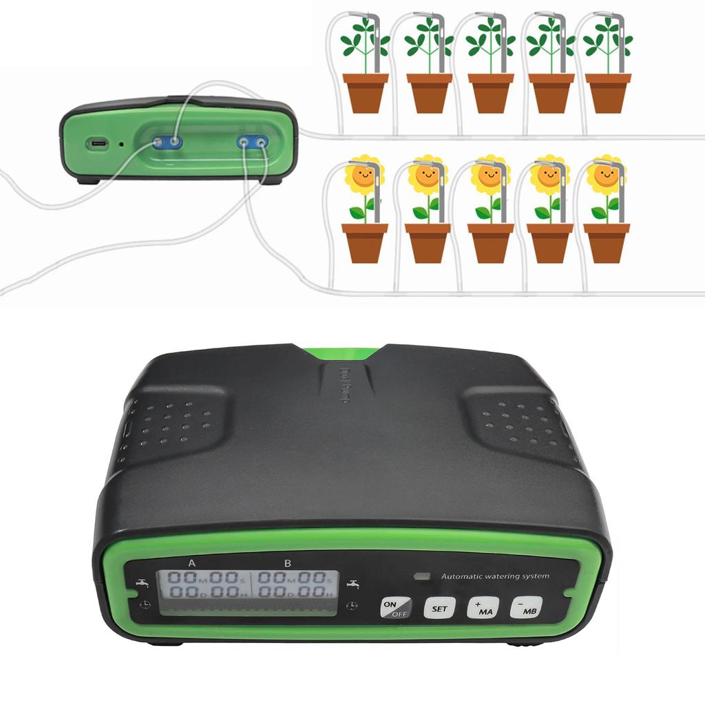Automatic Double Pump Watering System Irrigation Kit with 30Day Programmable Water Timer for Indoor Garden Greenhouse Hydroponic