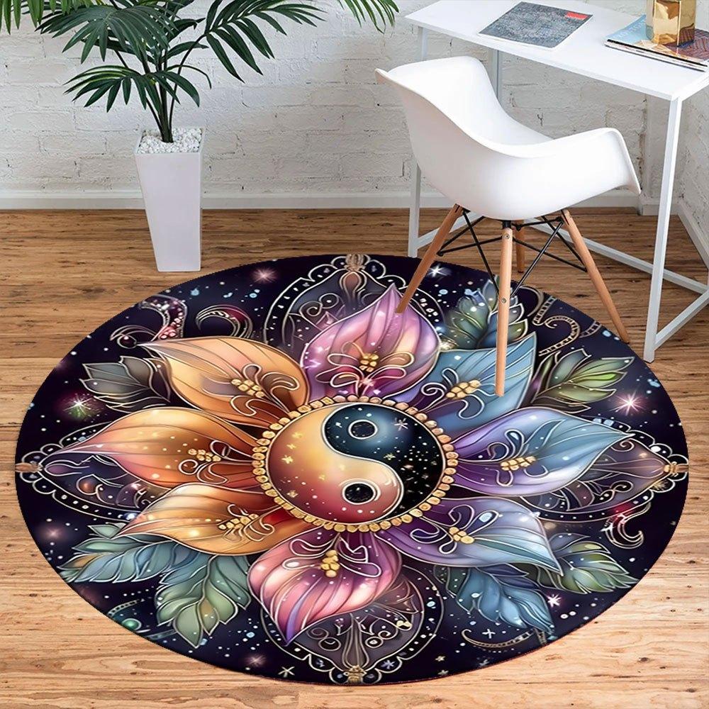 Colorful Yin Yang Flower Mandala Art PrintRound Non-Slip chair mat chair carpet for office Rugs for Office Decor Gift For Valentine's Day Mother's Day