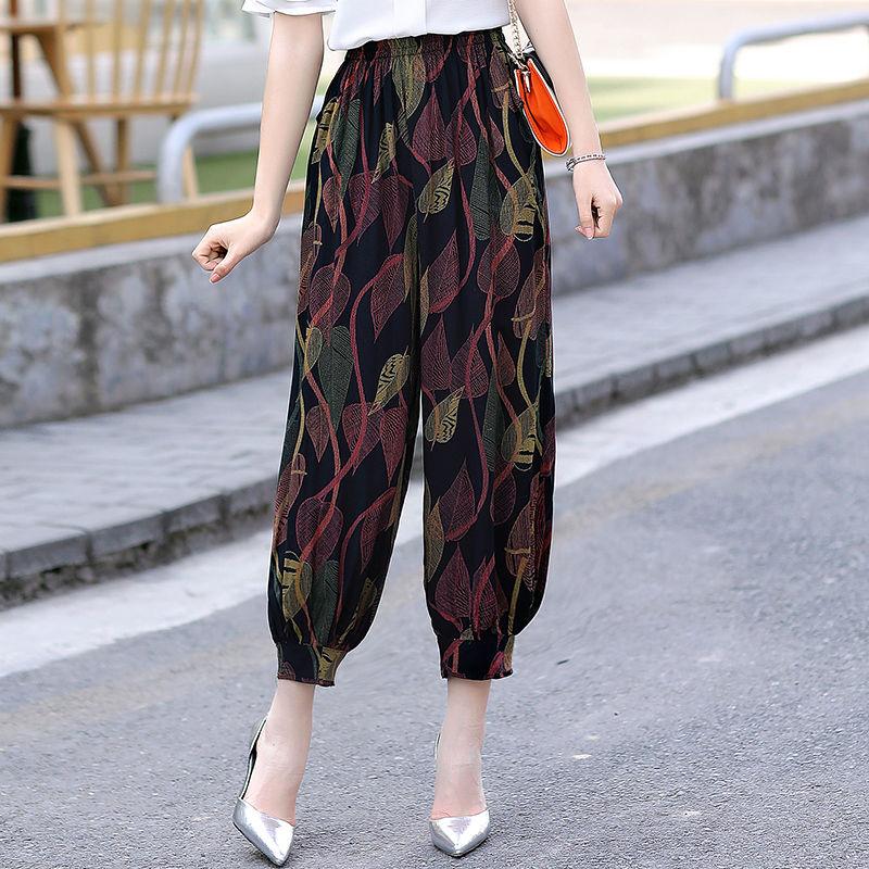 WTEMPO Укороченные брюки. Летние повседневные широкие брюки из хлопка и шелка с эластичной талией. Брюки-фонарики.